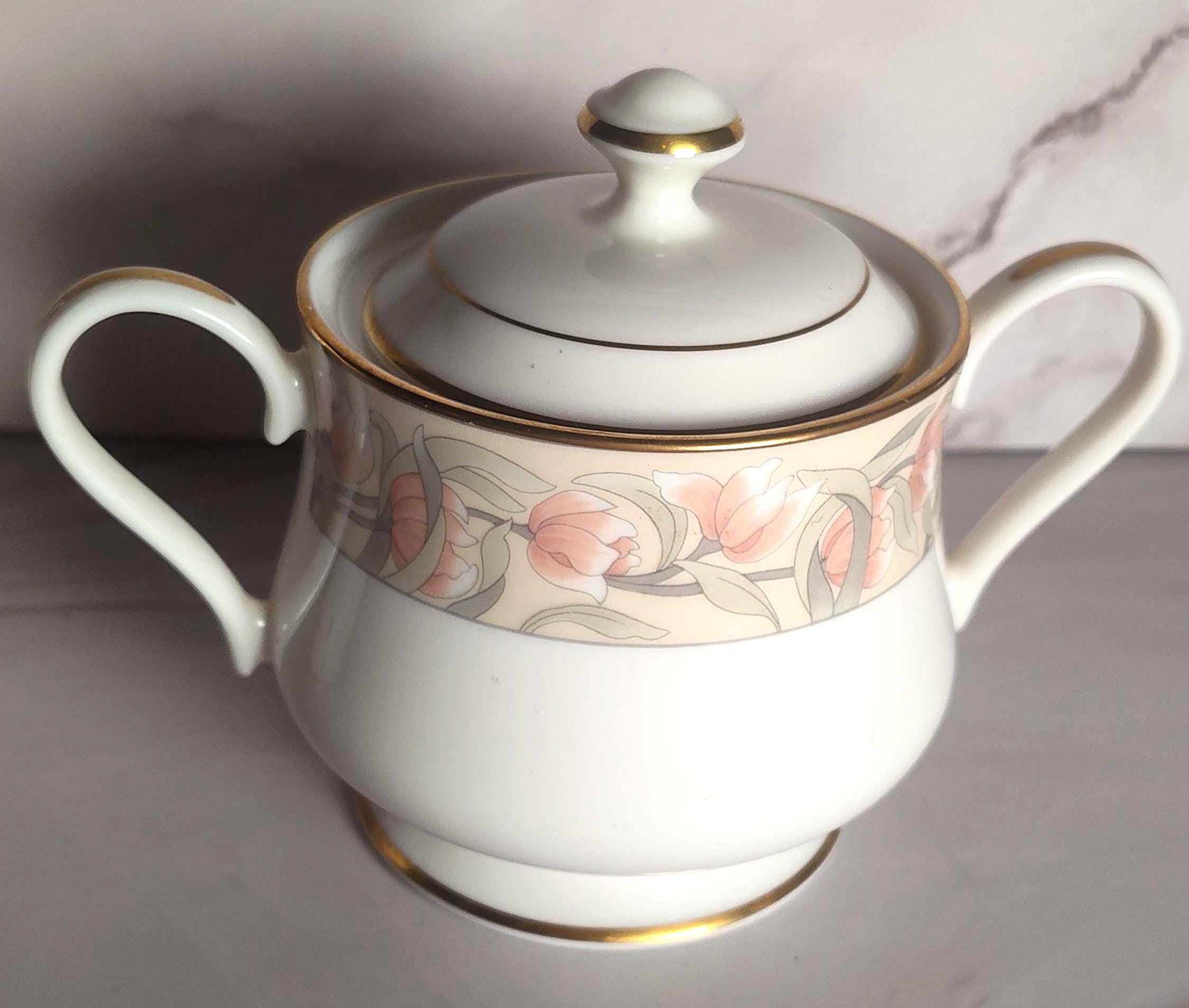 Gorham Wingate Creamer Sugar Set: Peach Floral Fine China Gold Trim - Image 5