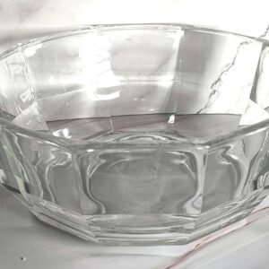 Mid Century Modern Crystal Serving Bowl Faceted Paneled Heavy Clear Glass MCM 8.75 Inch