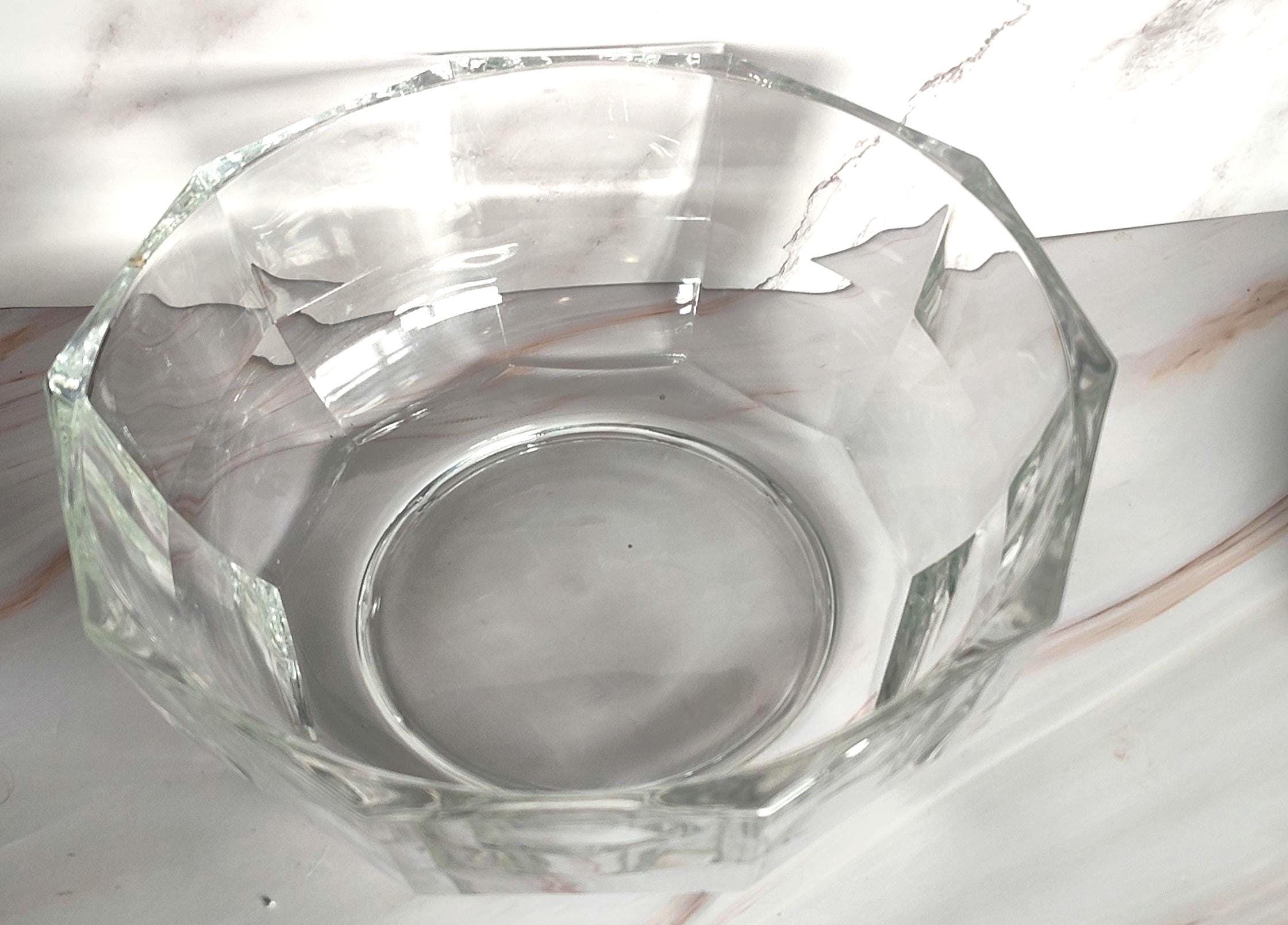 Mid Century Modern Crystal Serving Bowl Faceted Paneled Heavy Clear Glass MCM 8.75 Inch - Image 2