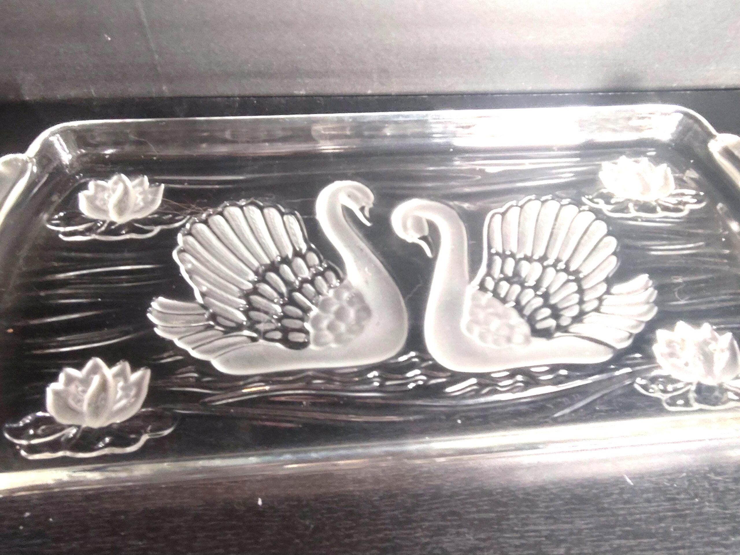 Mikasa Walther Crystal Swan Tray Frosted Glass Serving Platter West Germany Lily Pad - Image 2