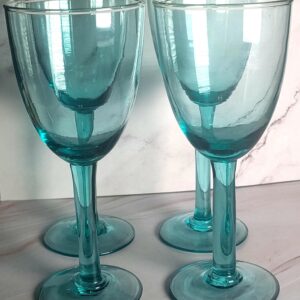 Set of 4 Vintage Teal Crystal Wine Glasses – Aqua Blue Green Goblets