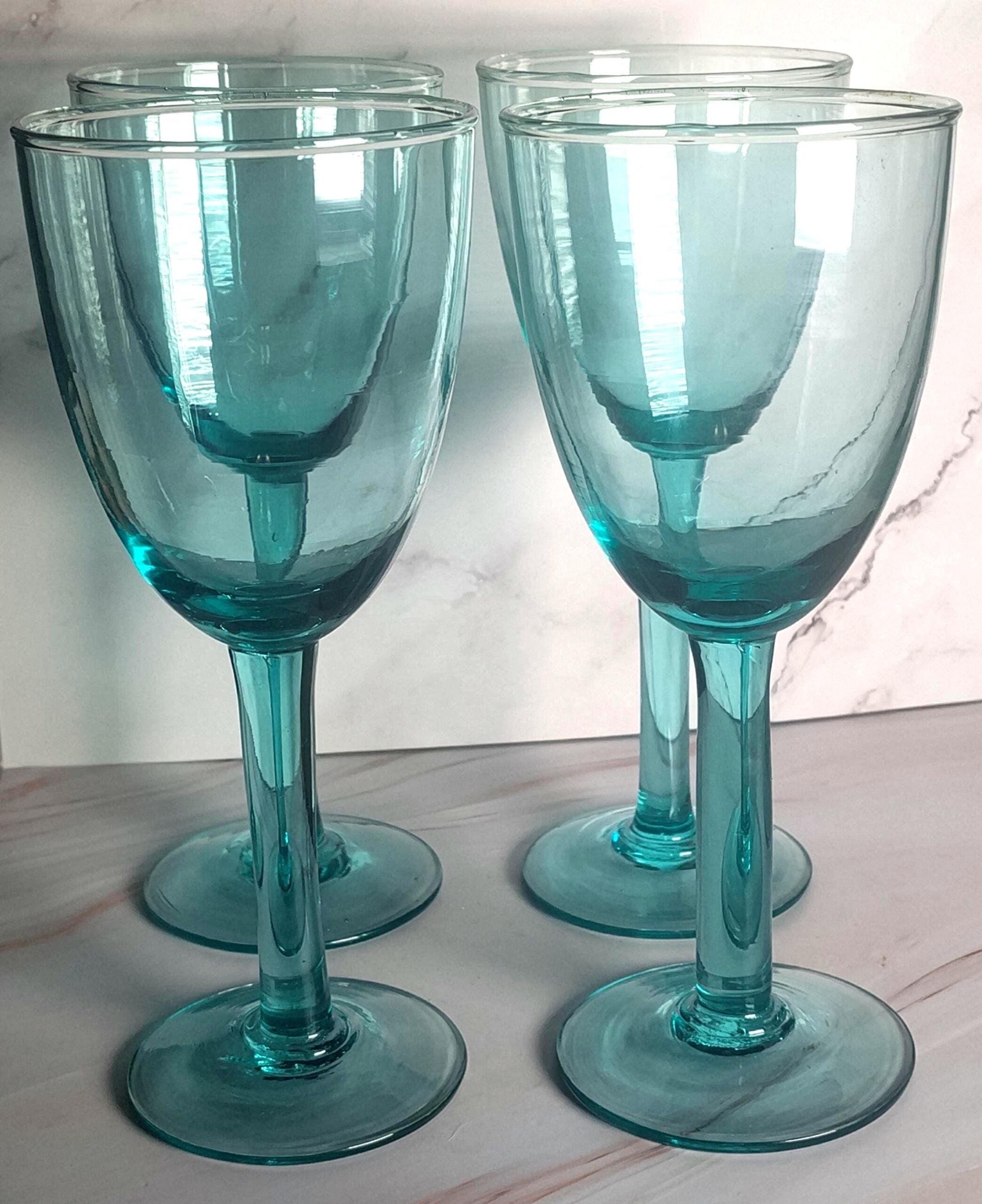 Set of 4 Vintage Teal Crystal Wine Glasses – Aqua Blue Green Goblets