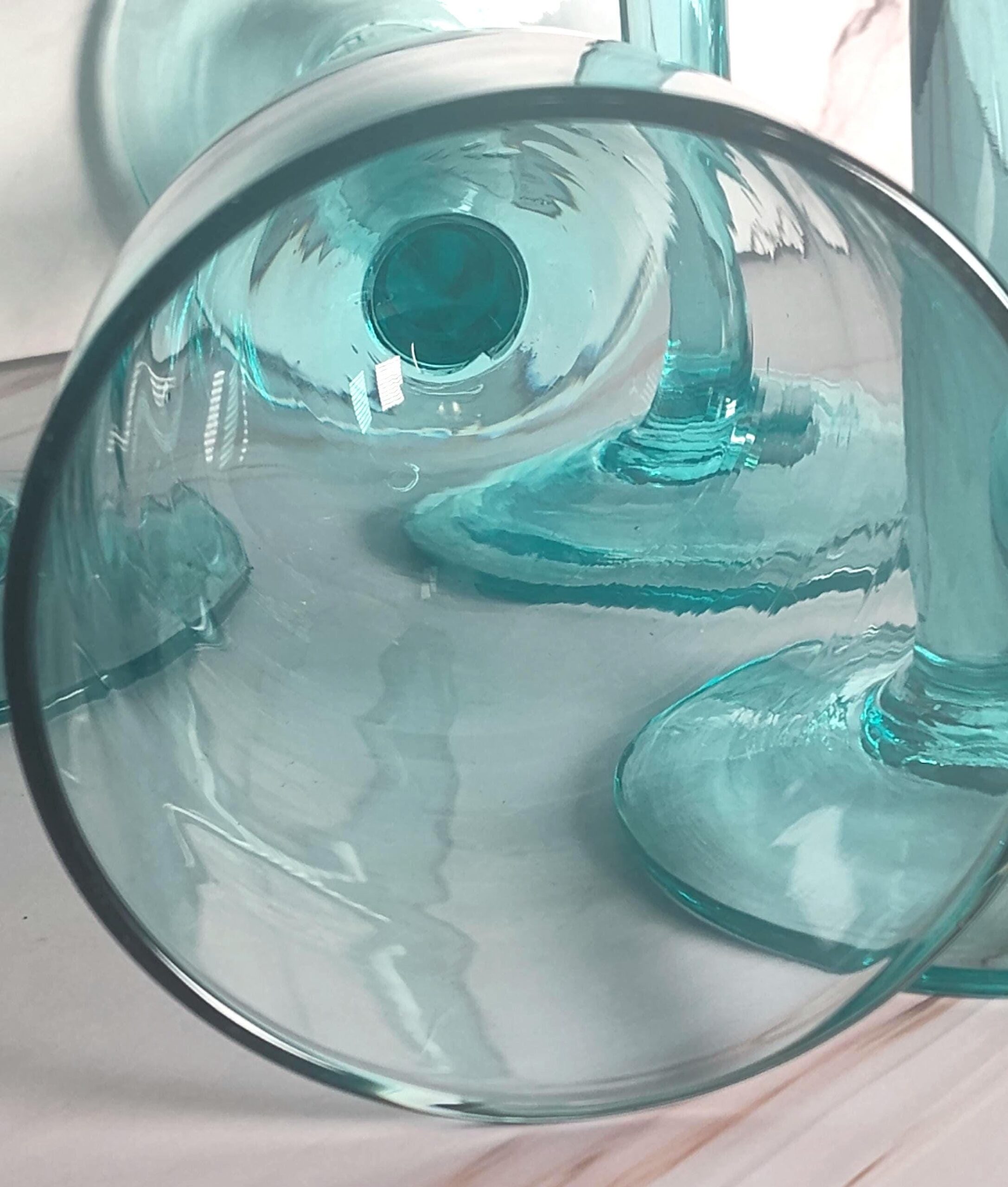 Set of 4 Vintage Teal Crystal Wine Glasses – Aqua Blue Green Goblets - Image 3