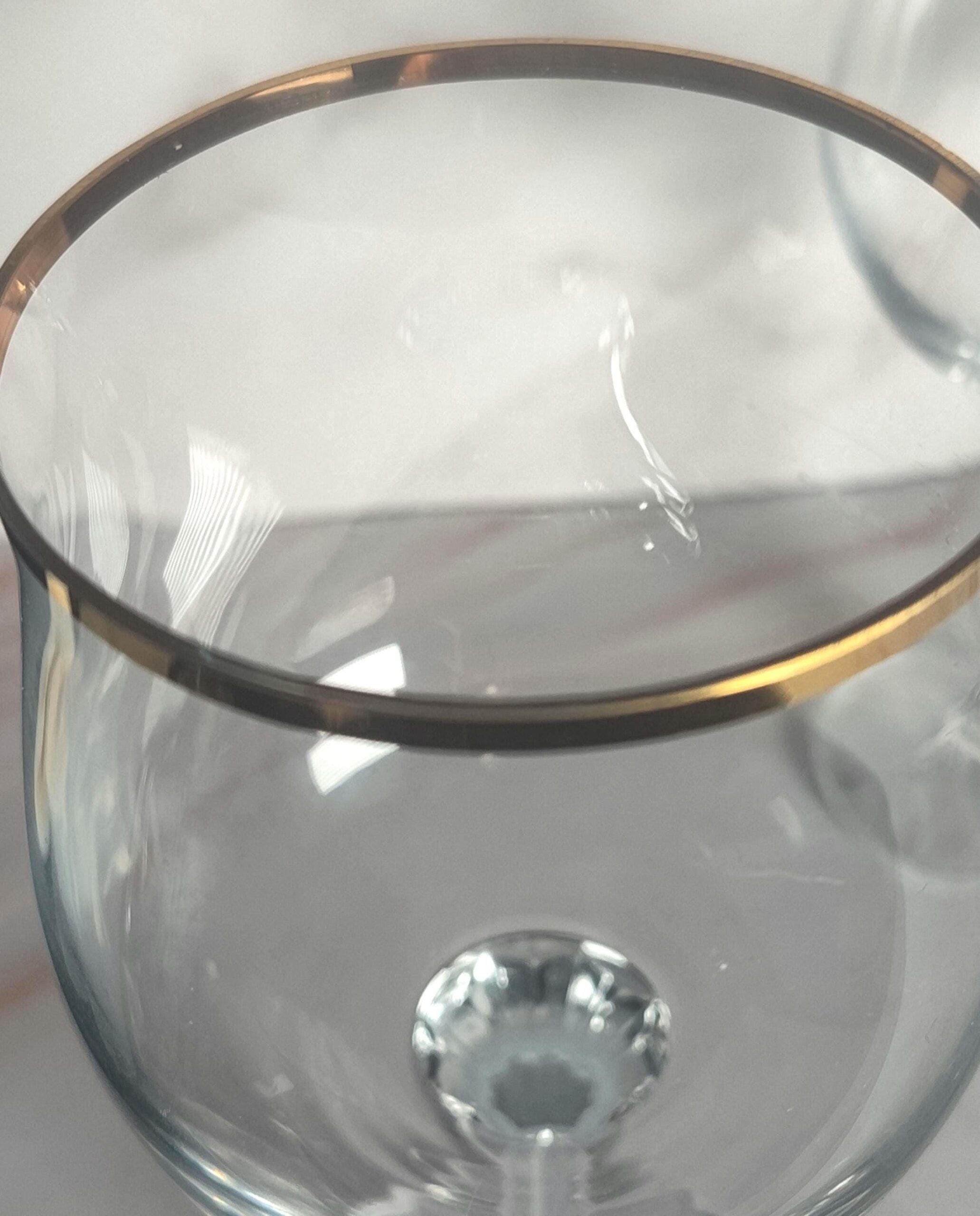 Bohemia Geneve Crystal Wine Goblets, Gold Trim, Faceted Stem Pair - Image 2