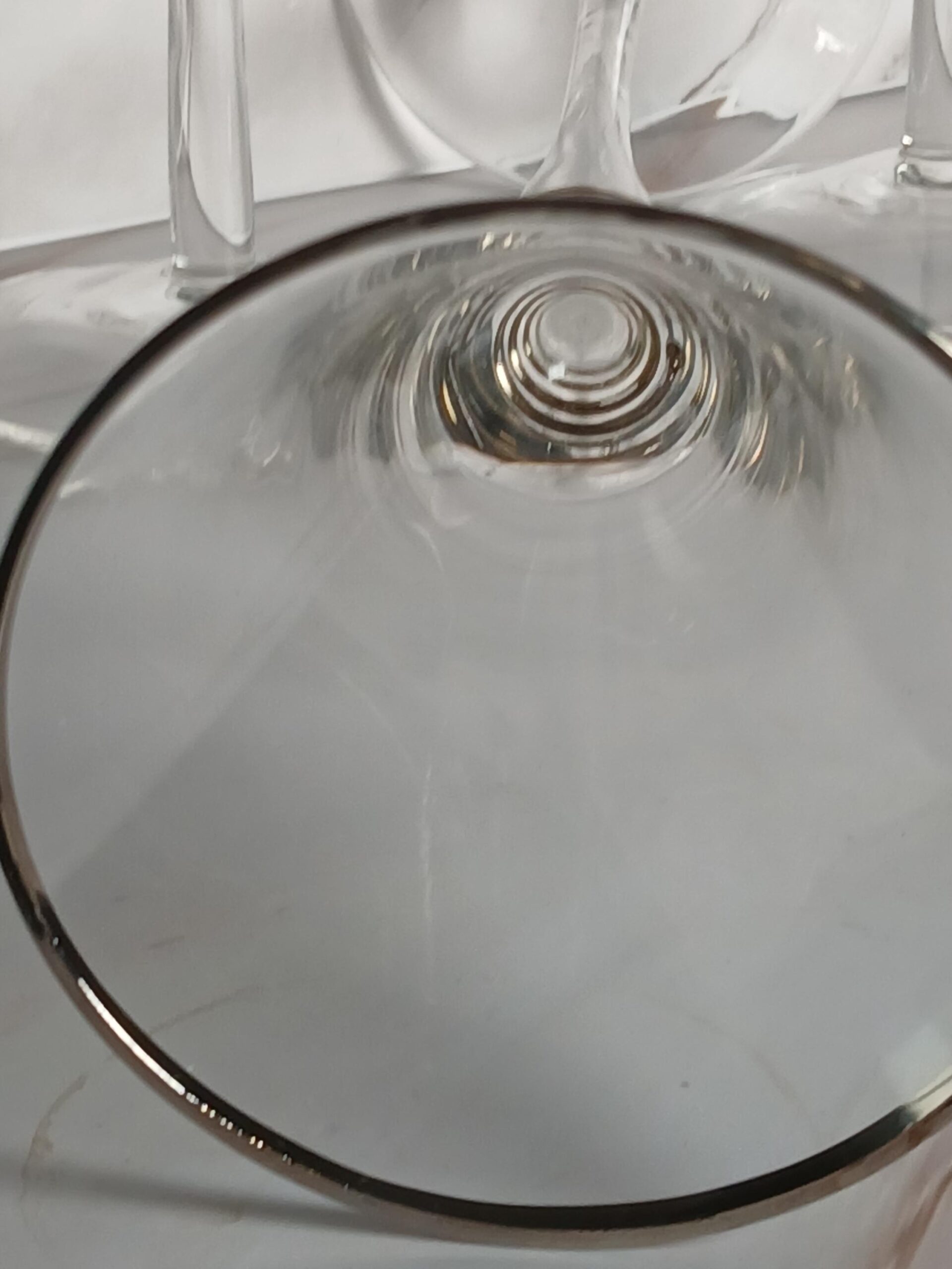 Mid Century Platinum Rim Trumpet Champagne Flutes Set of 4 Crystal Coiled Band MCM - Image 5