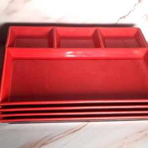 Chef's Counter Bento Divided Plates Set of 4 Red Black Japanese Style Ceramic
