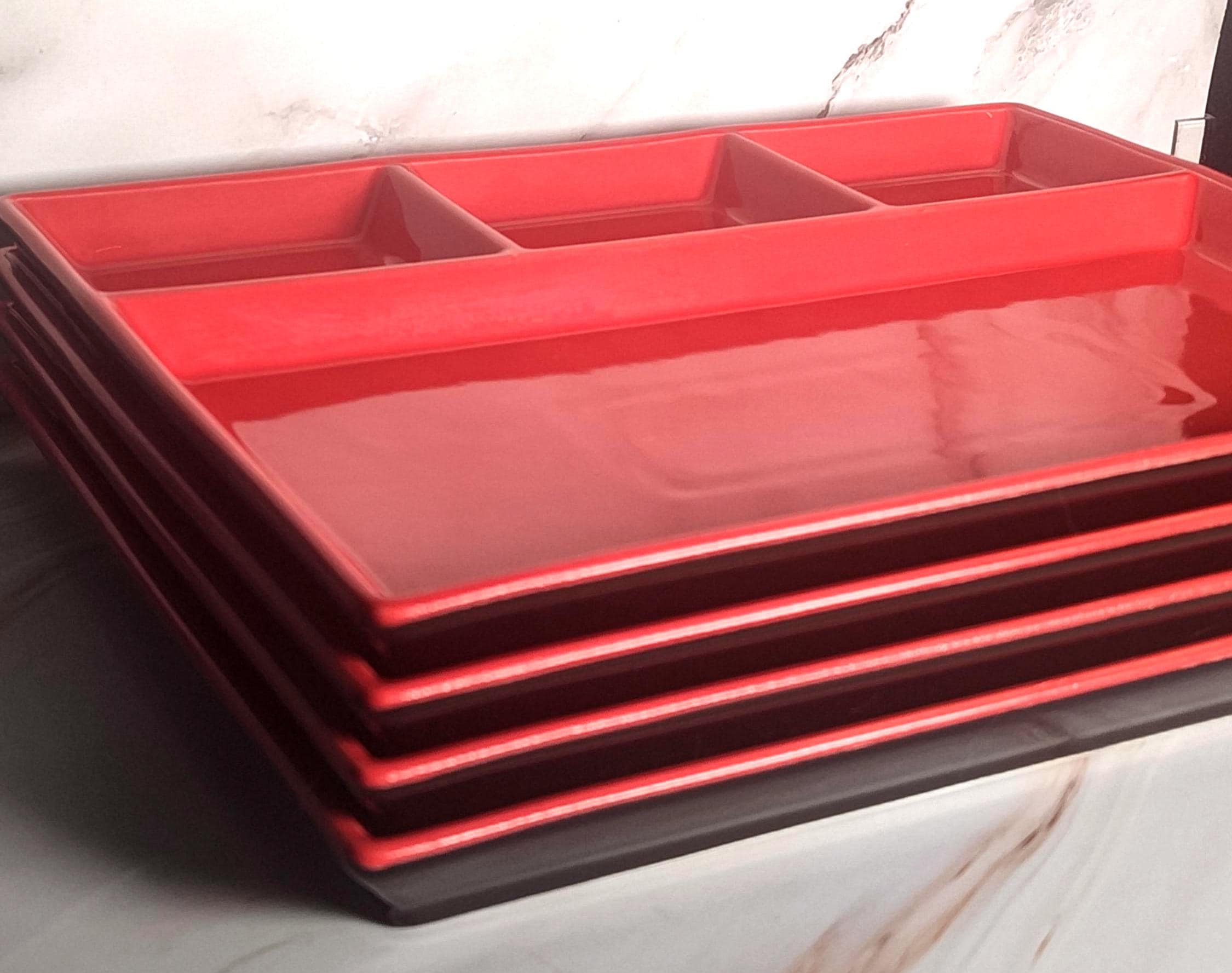 Chef's Counter Bento Divided Plates Set of 4 Red Black Japanese Style Ceramic - Image 2