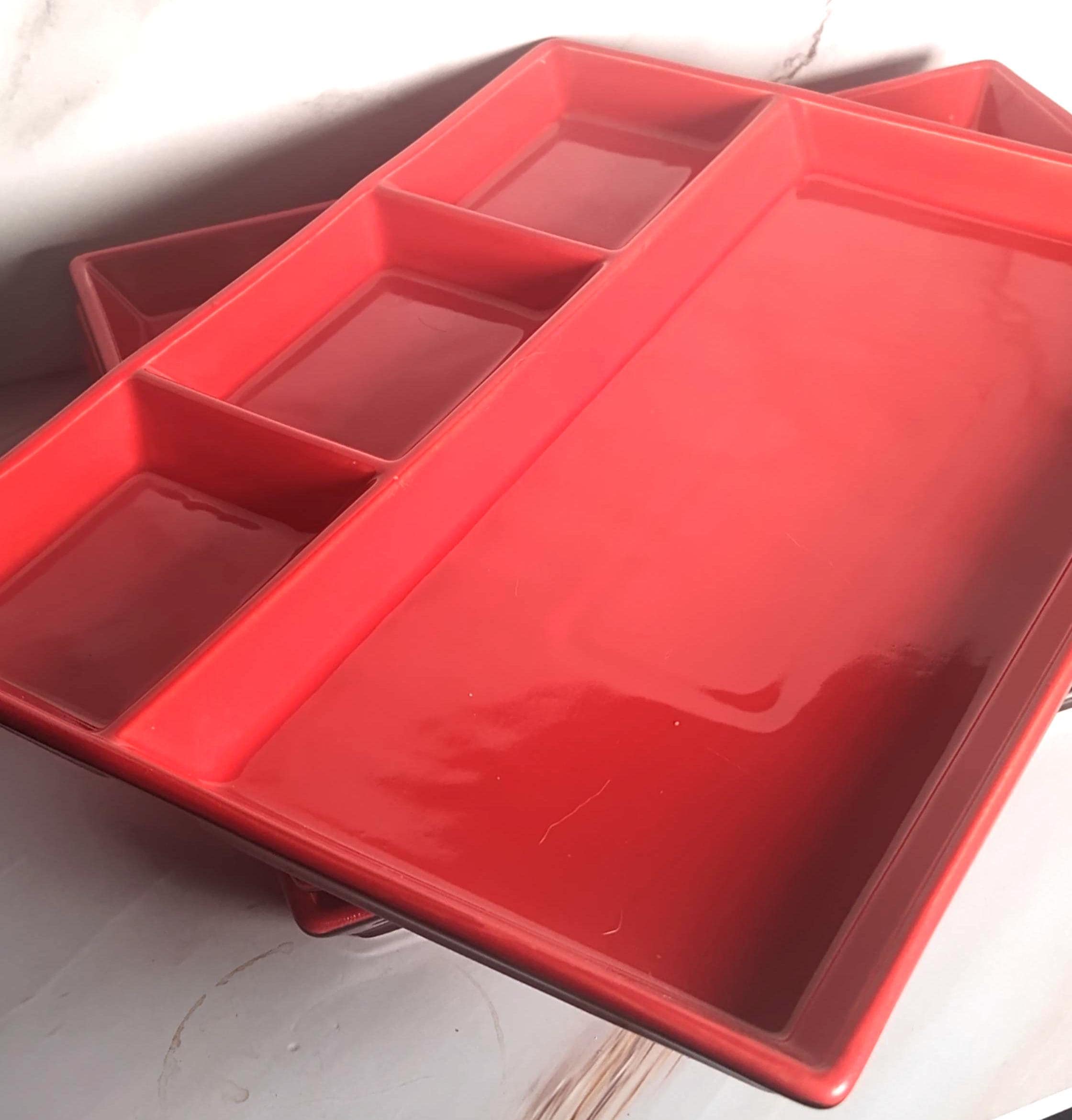 Chef's Counter Bento Divided Plates Set of 4 Red Black Japanese Style Ceramic - Image 3