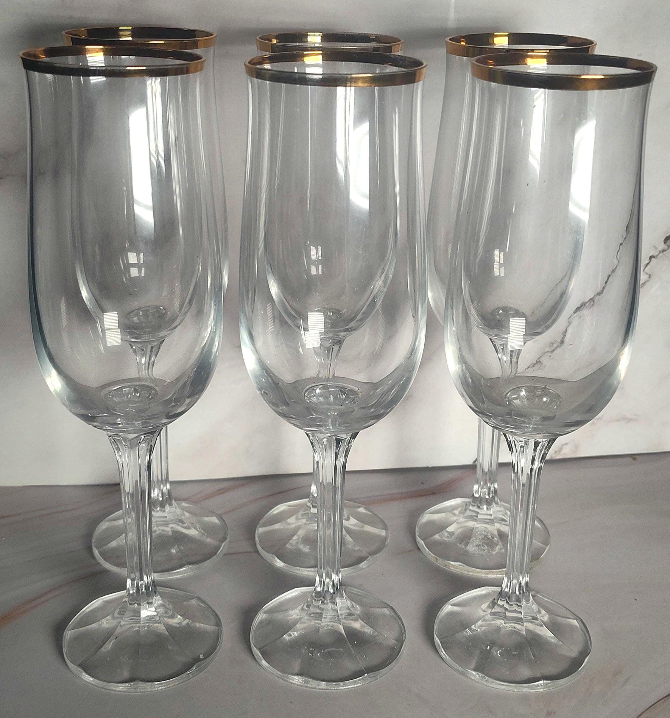 Cristal D'Arques Salzburg Gold Champagne Flutes Set of 6 French Lead Crystal Gold Rim