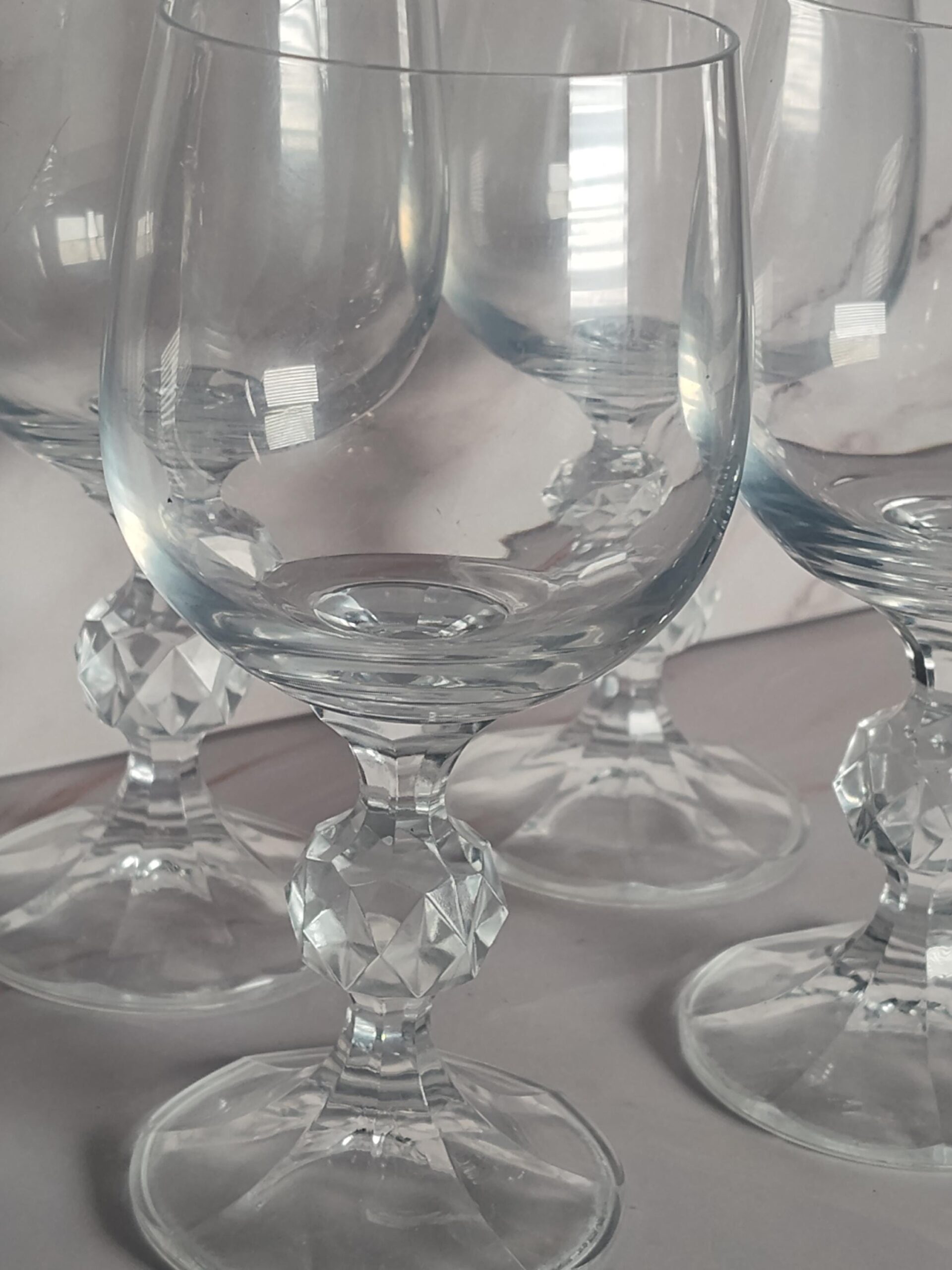 Bohemia Crystal Claudia Wine Glasses Set of 4 Czech Faceted Ball Stem Vintage - Image 4