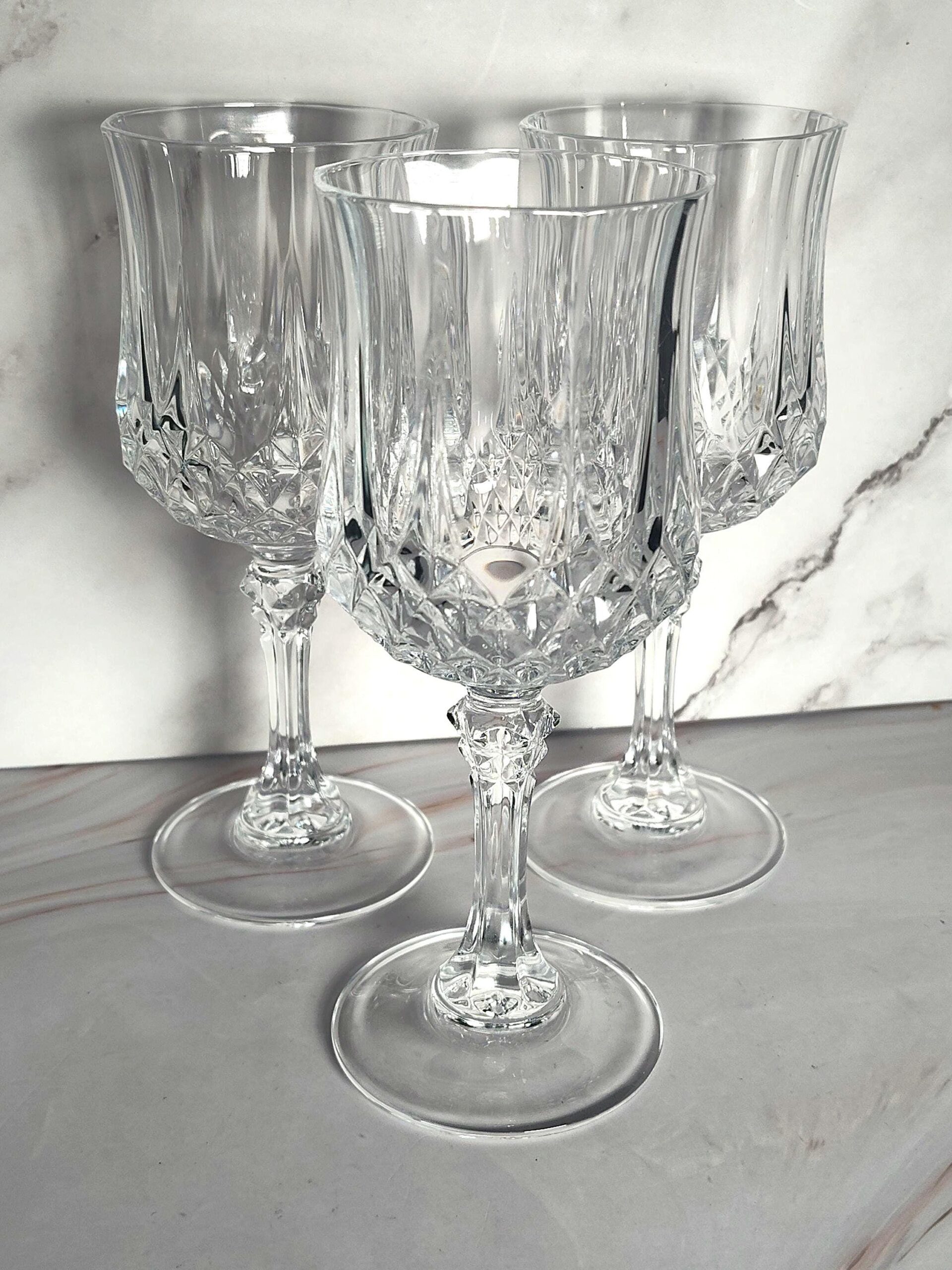 Cristal D'Arques Longchamp Wine Goblets Set of 3 Vintage French Lead Crystal 6 3/8 Inch
