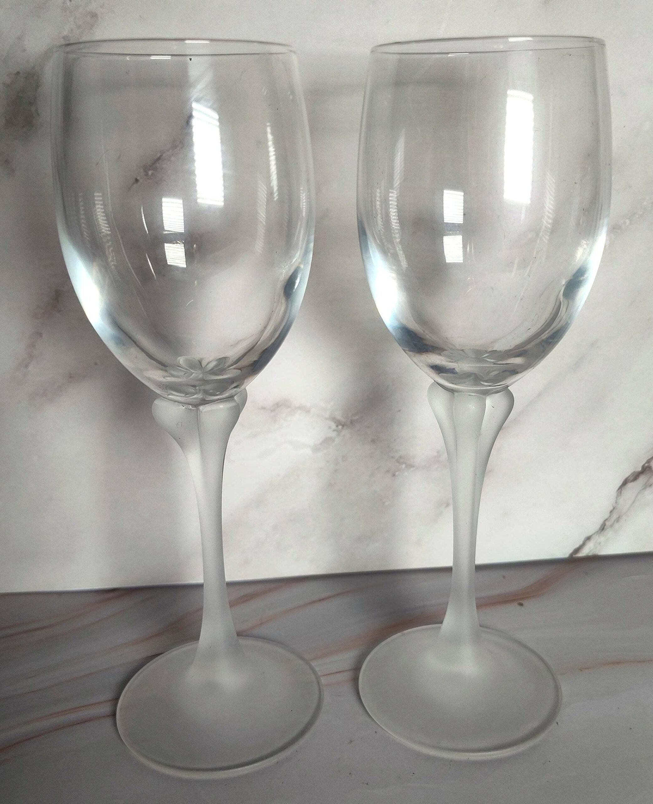 Cristal D'Arques Florence Wine Glasses Set of 2 Frosted Petal Stem French Crystal Vintage