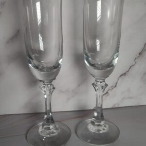 Royal Bavarian Crystal Champagne Flutes Set of 2 Faceted Hex Stem Vintage 8 3/8" Inch