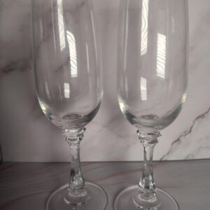 American Stemware Sanibel Clear Optic Champagne Flutes Set of 2 Faceted Stem Vintage 8 1/4 Inch