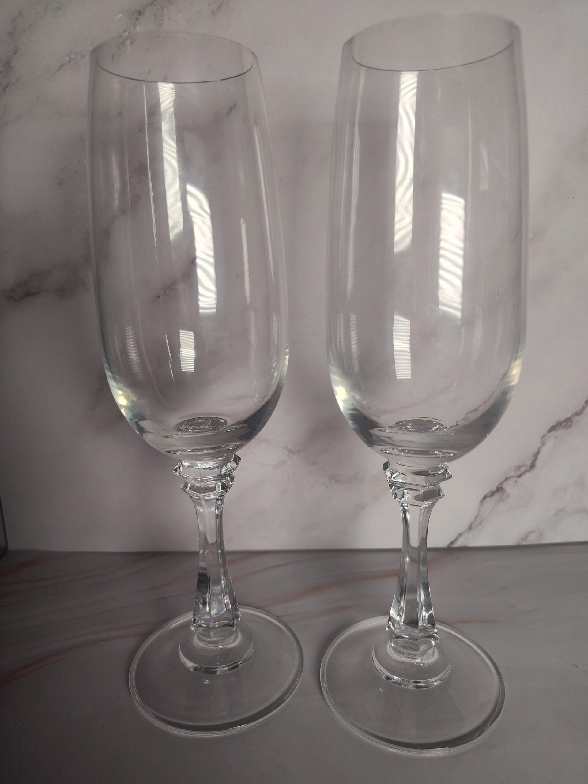 American Stemware Sanibel Clear Optic Champagne Flutes Set of 2 Faceted Stem Vintage 8 1/4 Inch