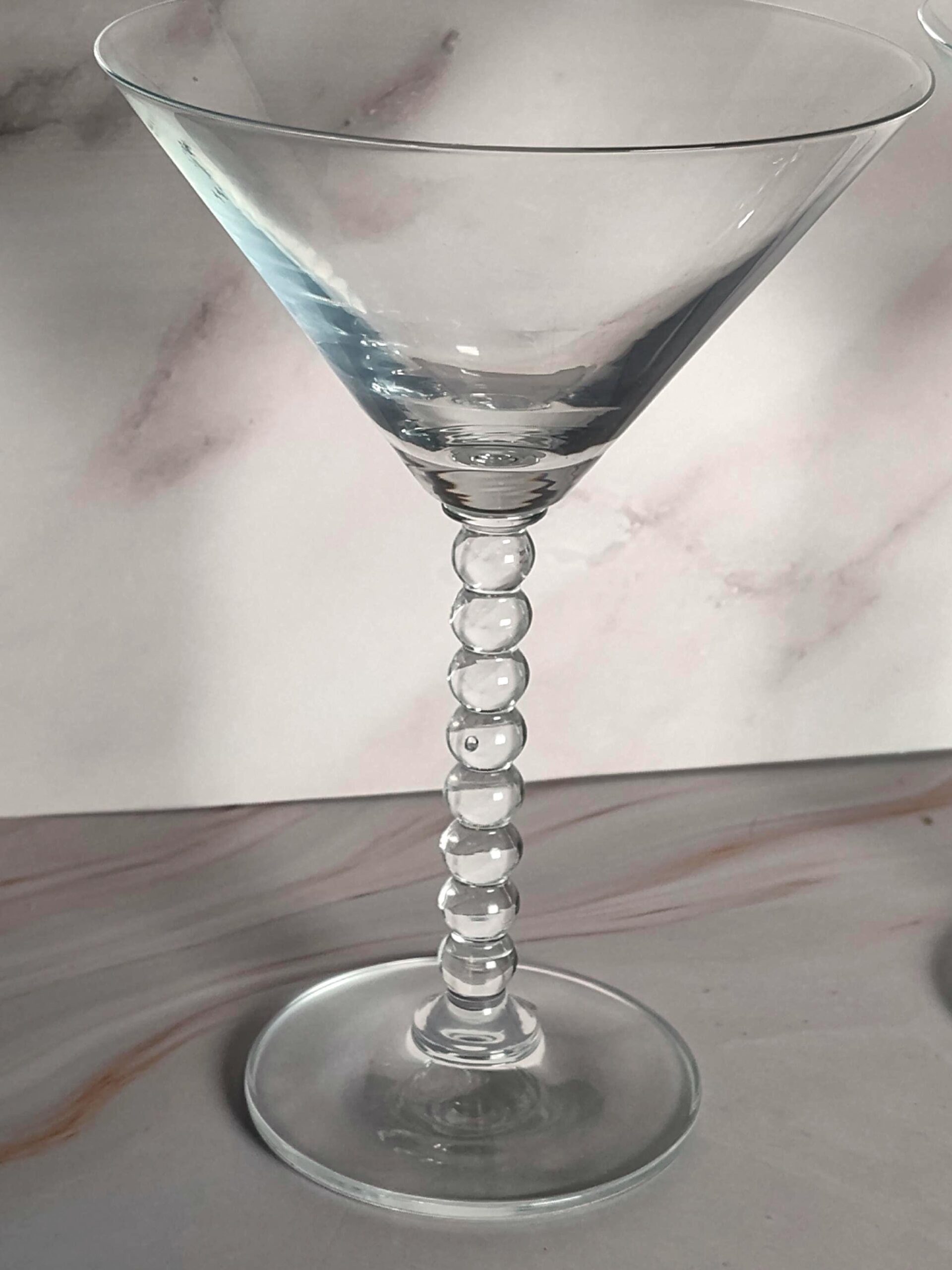 Martini Glasses Set of 2 Beaded Crystal Ball Stem Clear Cocktail Barware Vintage 6 3/4 Inch - Image 2
