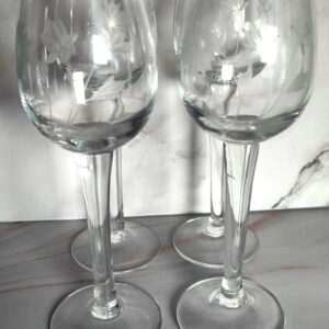 Toscany Crystal Cordial Glasses Set of 4 Etched Floral Butterfly Long Stem Romania Vintage 5 3/4 Inch
