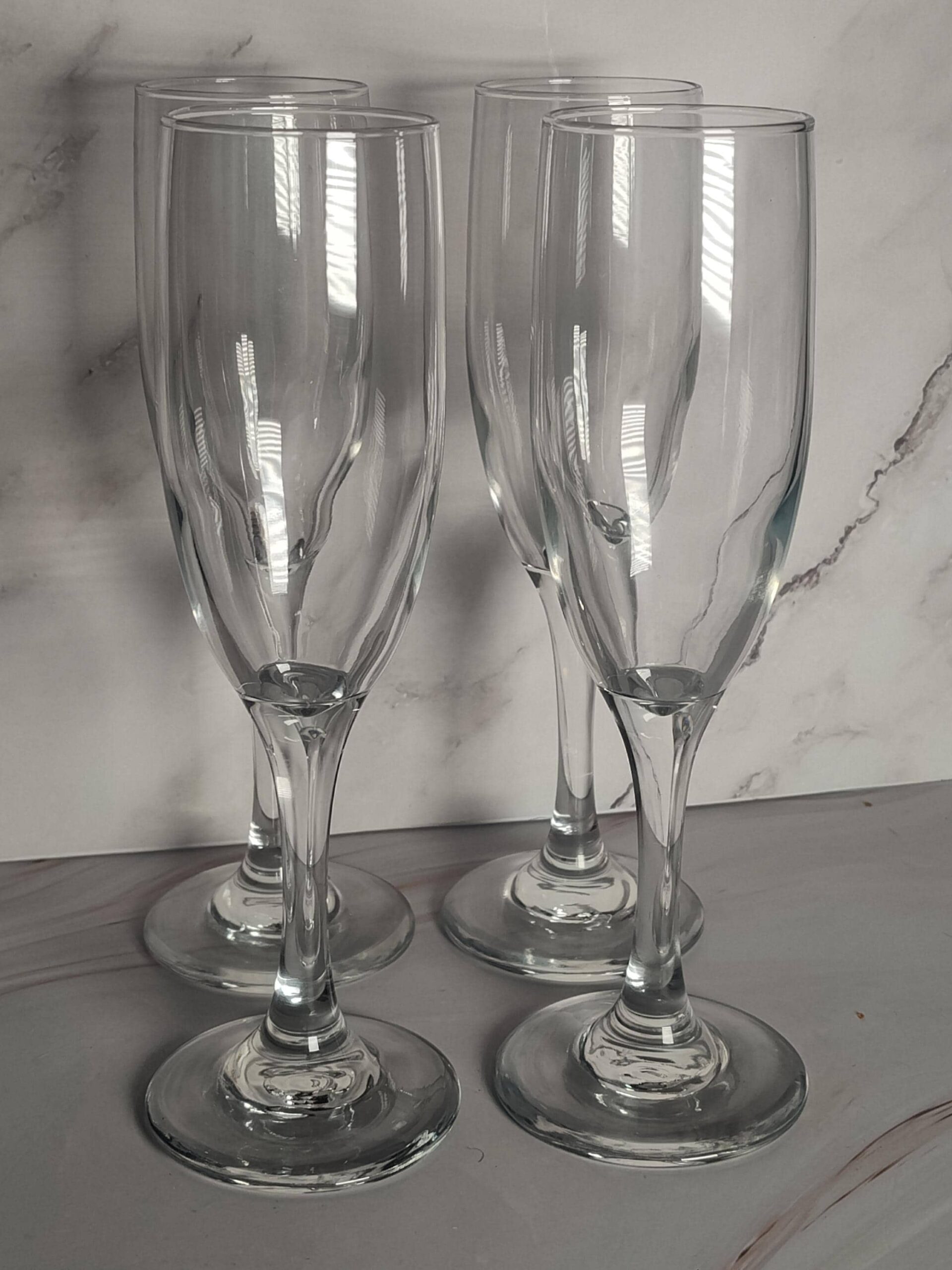 Vintage Optic Swirl Champagne Flutes Set of 4 Clear Glass Tulip Toasting Glasses