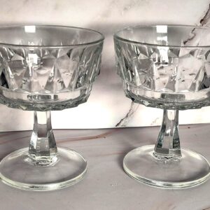 Anchor Hocking Bolingbrook Sherbet Glasses Pair Clear Diamond Point Champagne Coupe