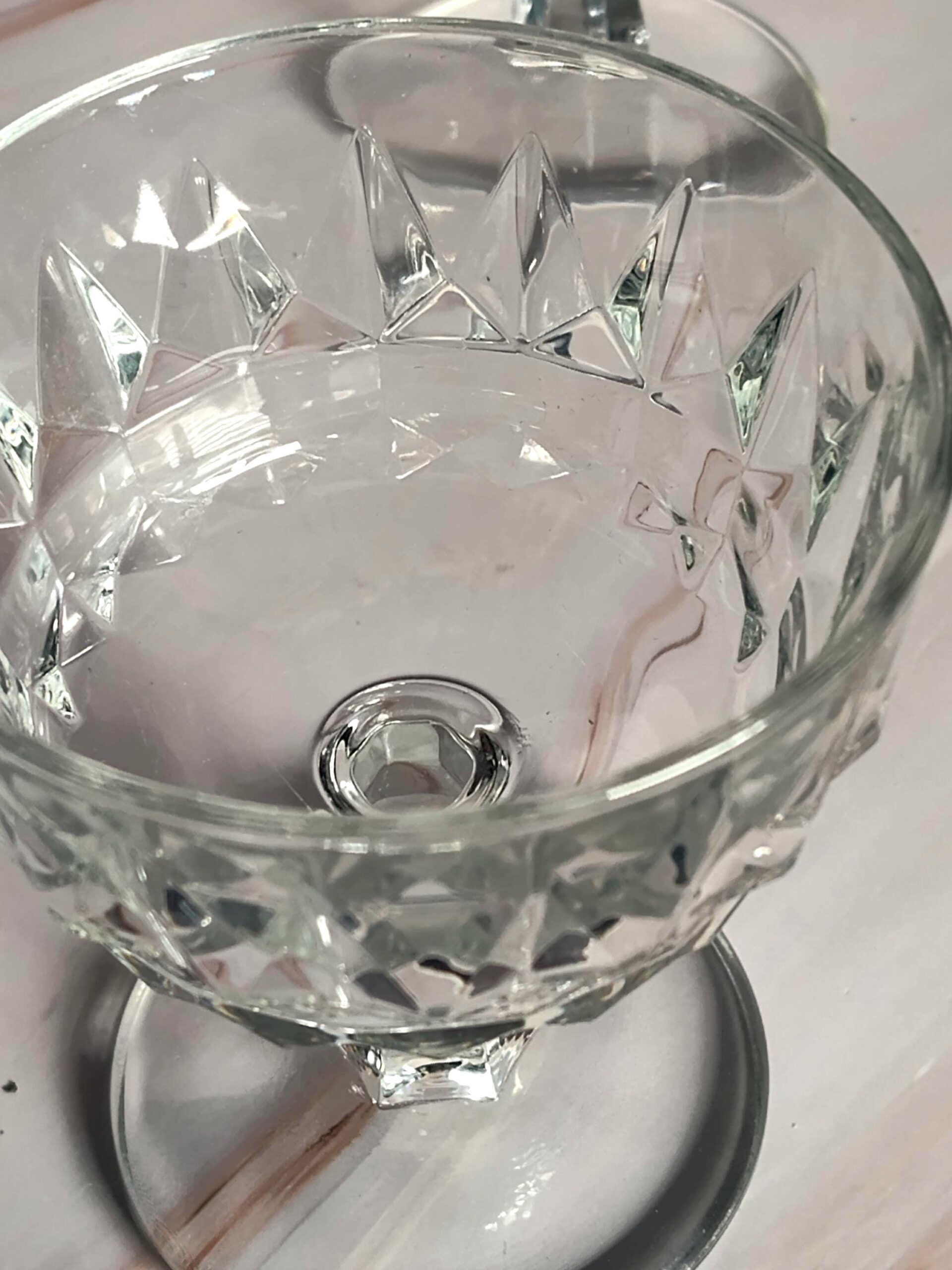 Anchor Hocking Bolingbrook Sherbet Glasses Pair Clear Diamond Point Champagne Coupe - Image 3