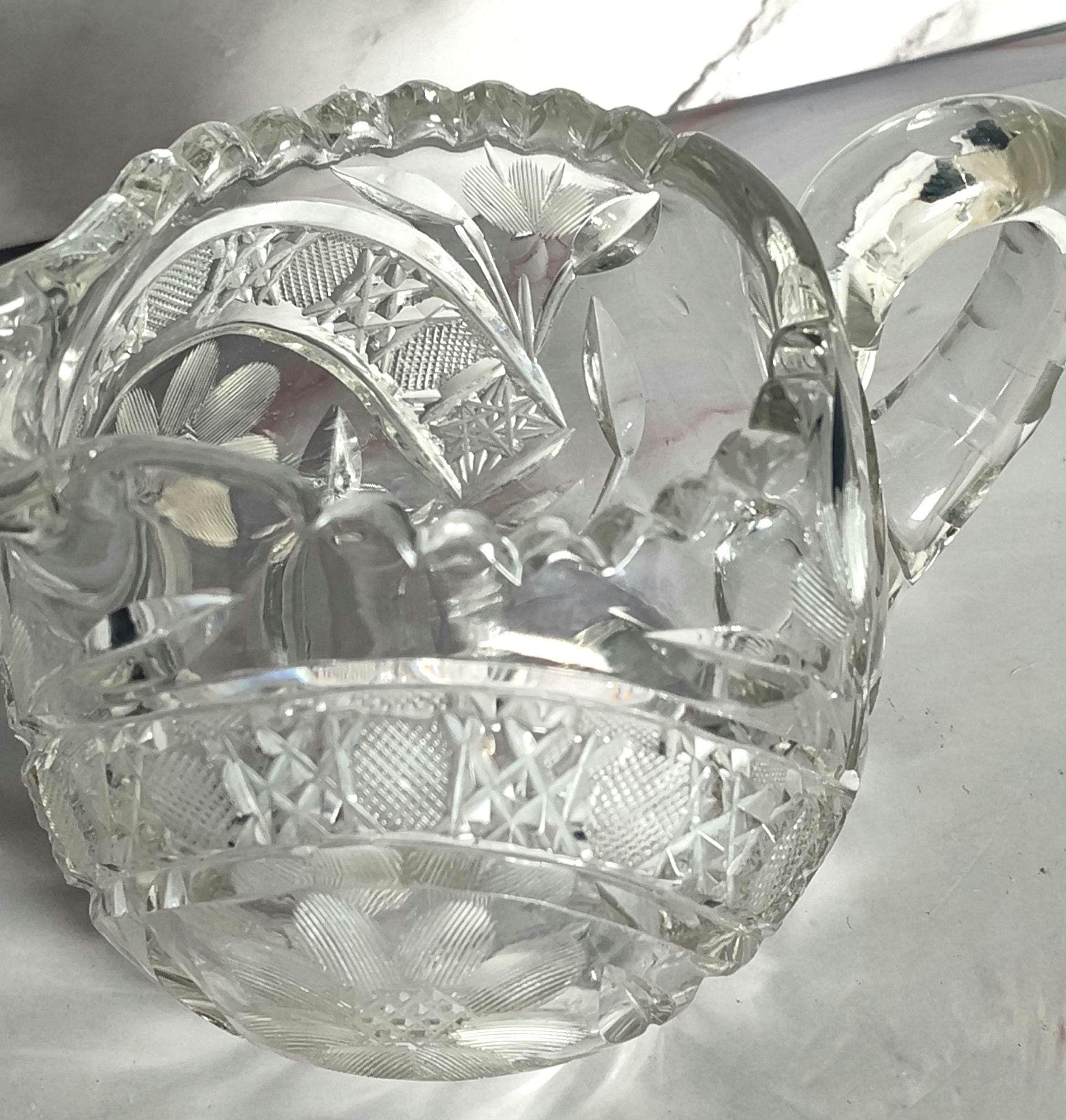 Antique Cut Crystal Creamer Pitcher ABP Style Hobstar Crosshatch Fan Sawtooth Rim - Image 2