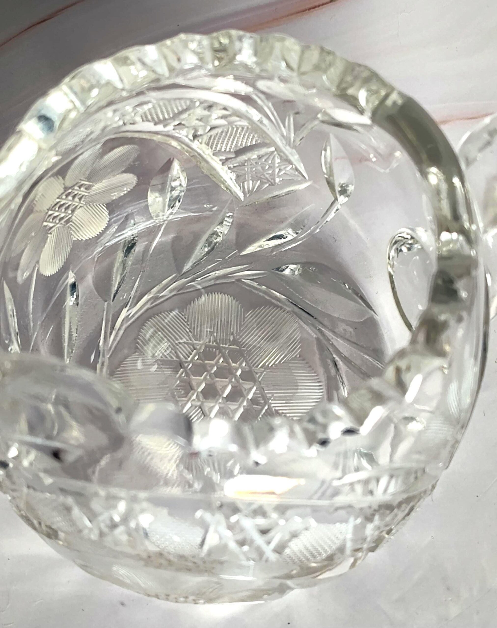 Antique Cut Crystal Creamer Pitcher ABP Style Hobstar Crosshatch Fan Sawtooth Rim - Image 3