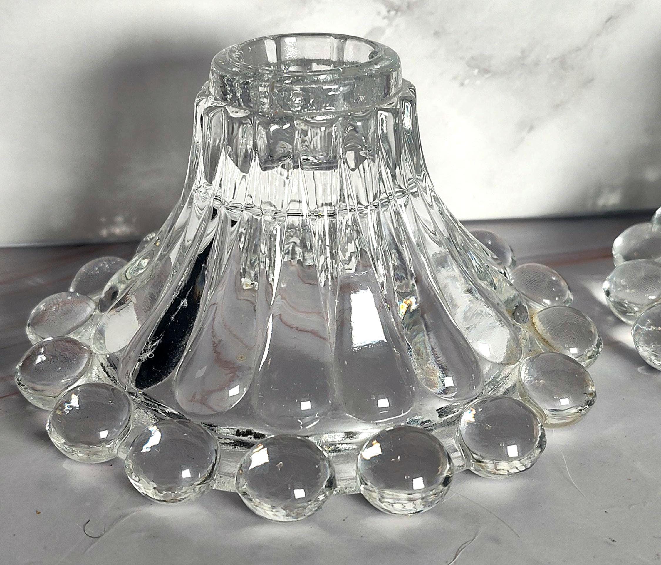 Anchor Hocking Boopie Berwick Candle Holders Pair Clear Glass Bubble Edge Vintage - Image 2