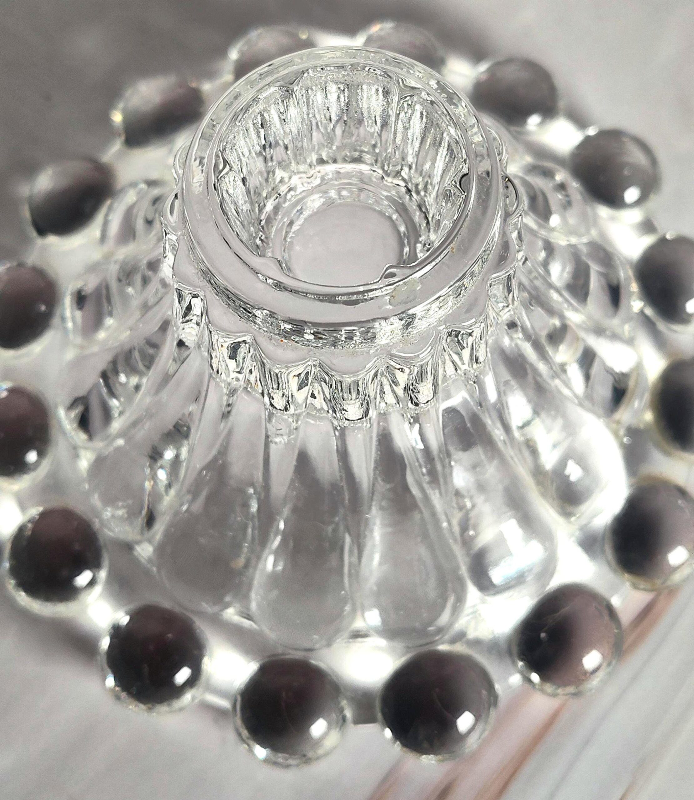 Anchor Hocking Boopie Berwick Candle Holders Pair Clear Glass Bubble Edge Vintage - Image 3