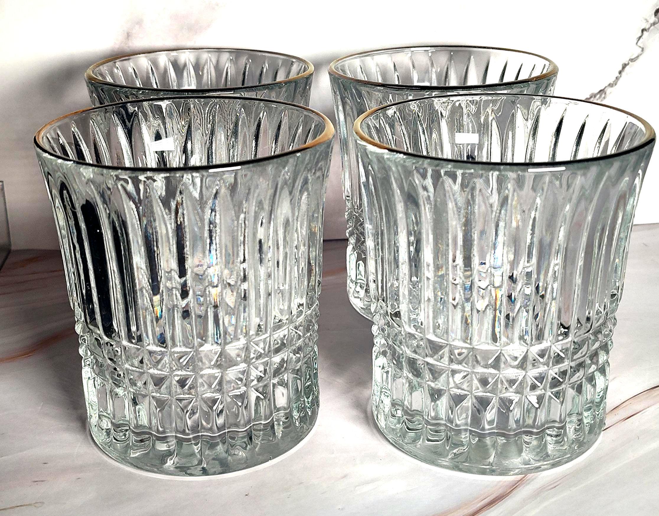 Cristal D'Arques Longchamp Gold Rim Old Fashioned Glasses Set of 4 French Crystal