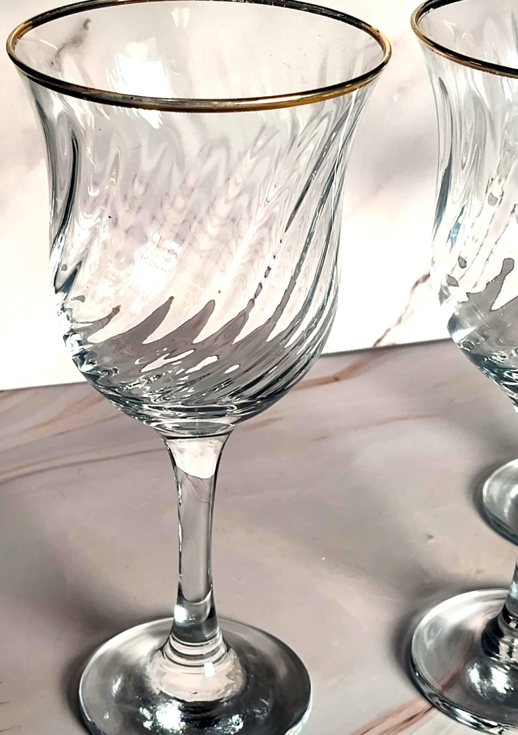 Cristal D'Arques Rambouillet Gold Rim Water Goblets Set of 4 French Crystal Swirl - Image 7