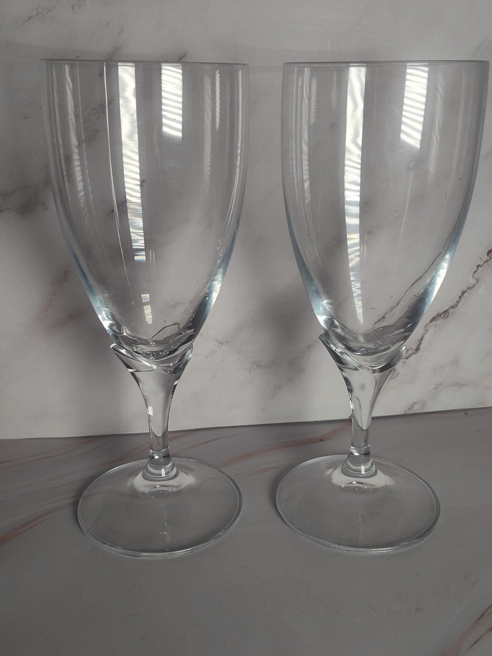 Schott Zwiesel Ballet Iced Tea Glasses Pair Crystal Optic Panel Twisted Knop Stem