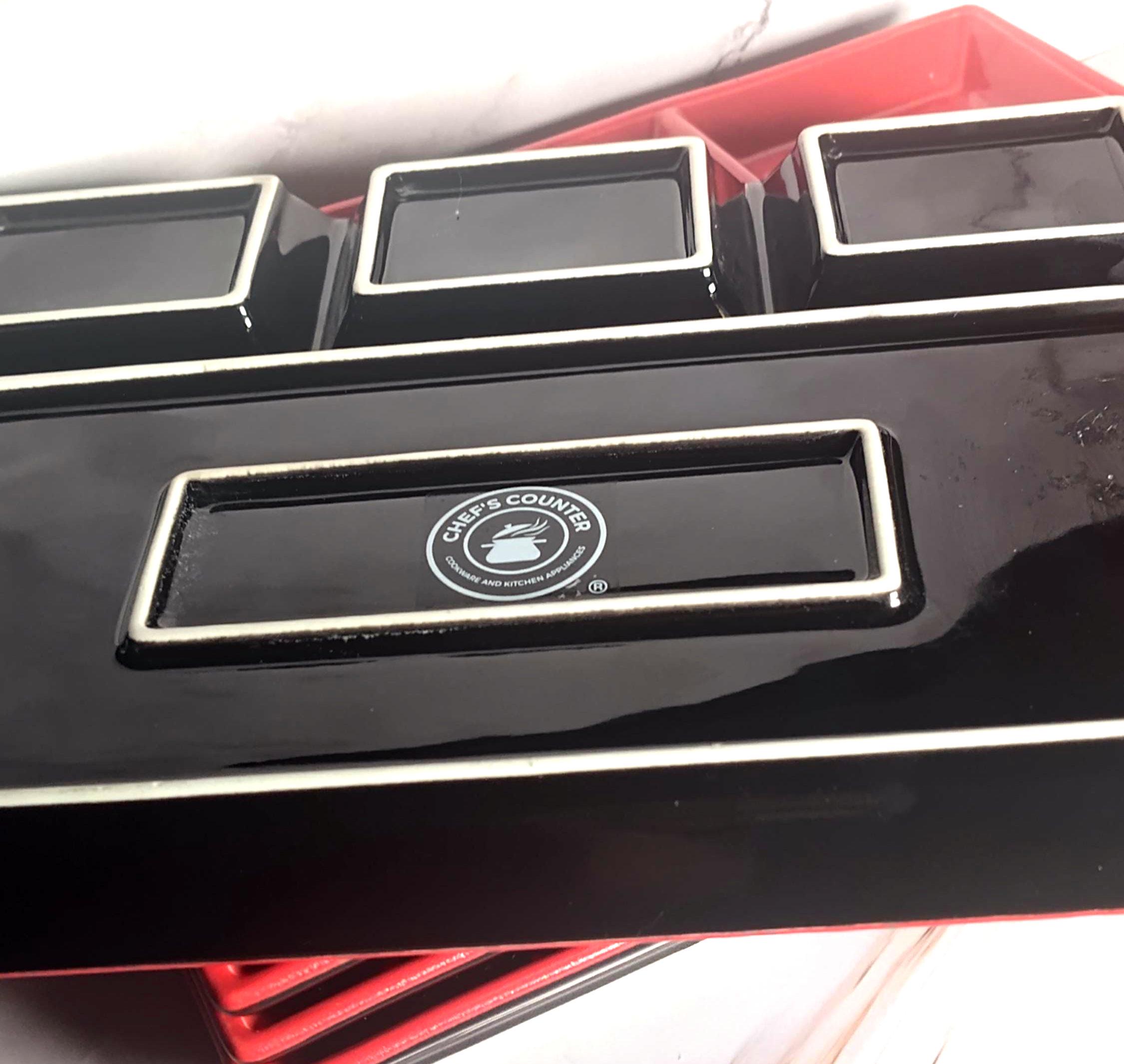 Chef's Counter Bento Divided Plates Set of 4 Red Black Japanese Style Ceramic - Image 4