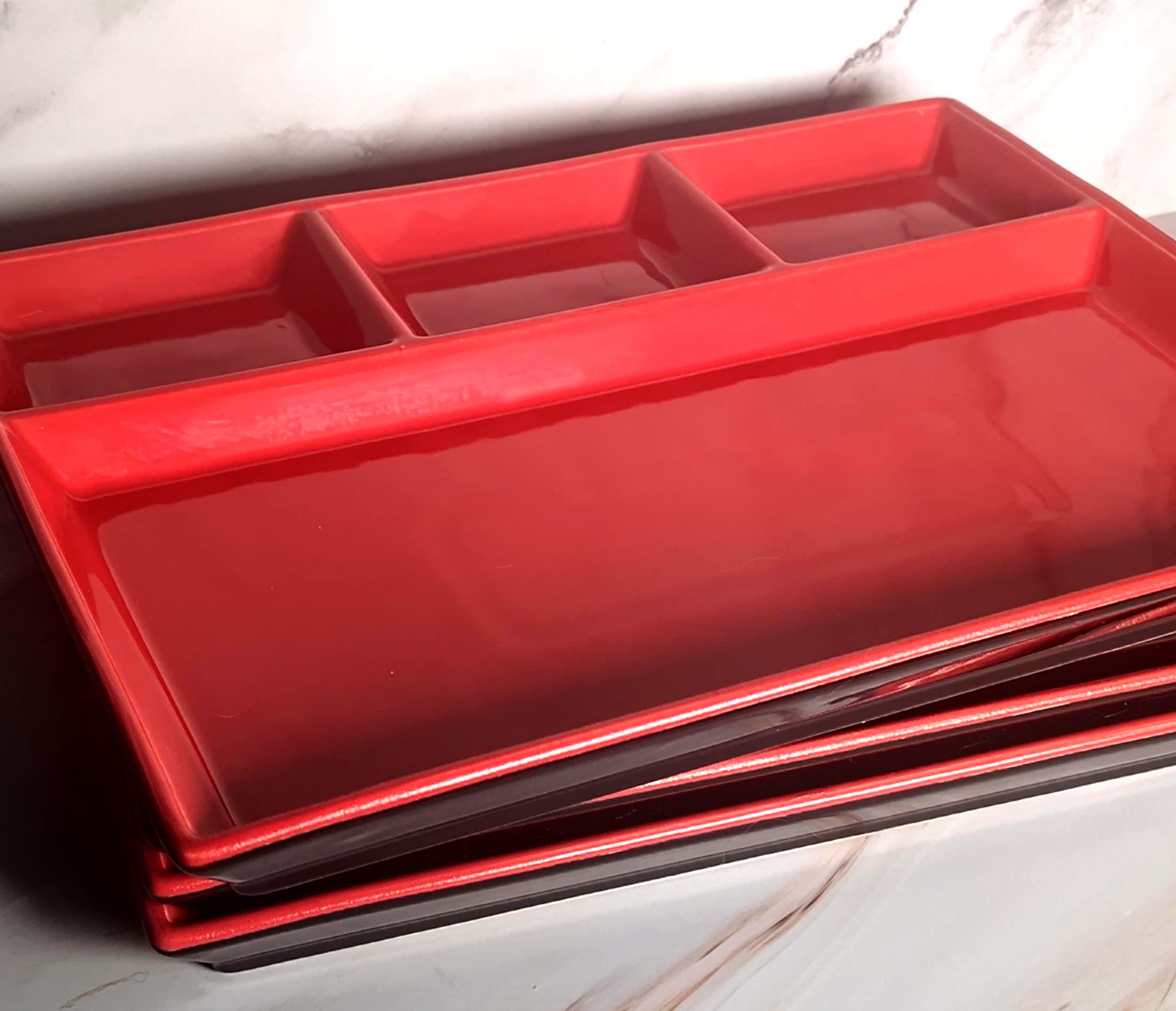Chef's Counter Bento Divided Plates Set of 4 Red Black Japanese Style Ceramic - Image 6