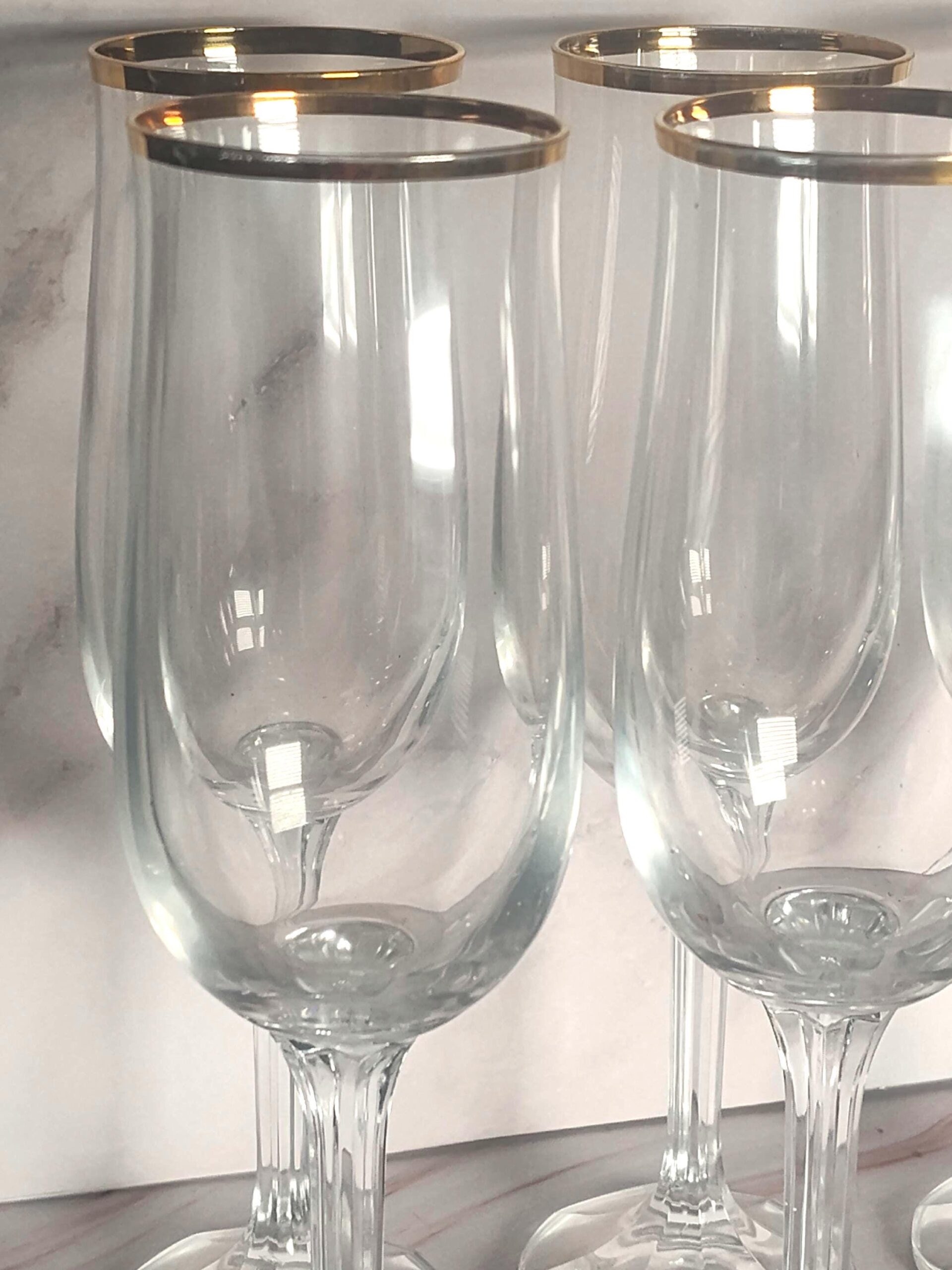 Cristal D'Arques Salzburg Gold Champagne Flutes Set of 6 French Lead Crystal Gold Rim - Image 2