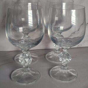 Bohemia Crystal Claudia Wine Glasses Set of 4 Czech Faceted Ball Stem Vintage