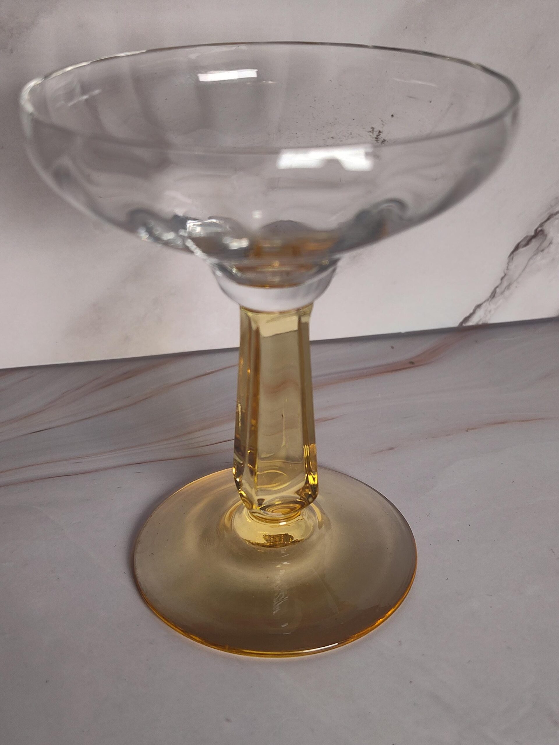Fostoria Amber Stem Panel Optic Champagne Coupe Vintage Crystal Sherbet Glass