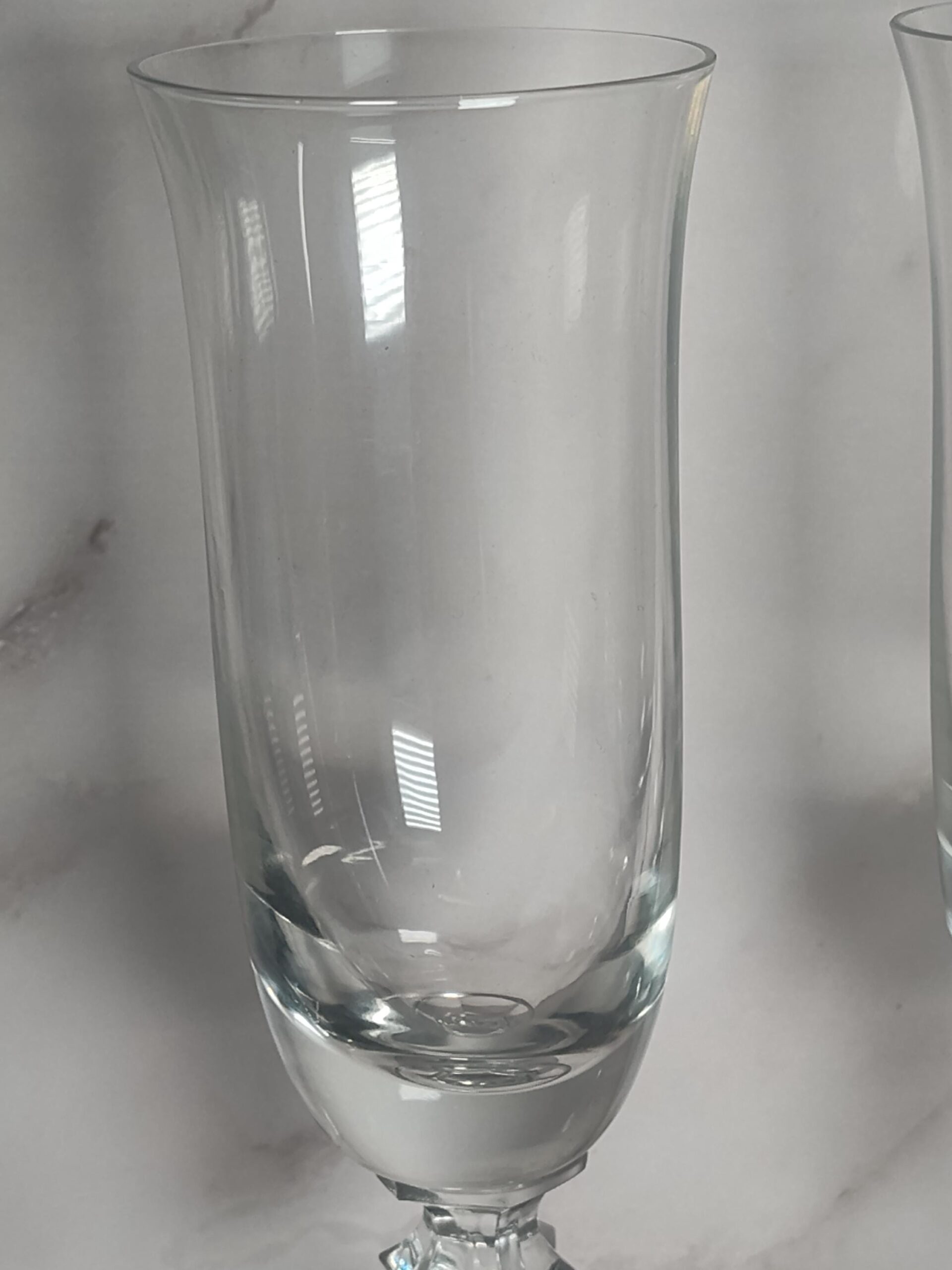 Royal Bavarian Crystal Champagne Flutes Set of 2 Faceted Hex Stem Vintage 8 3/8" Inch - Image 2