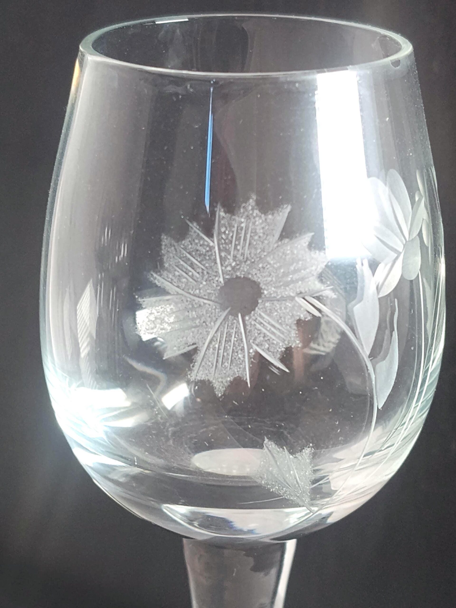 Toscany Crystal Cordial Glasses Set of 4 Etched Floral Butterfly Long Stem Romania Vintage 5 3/4 Inch - Image 3